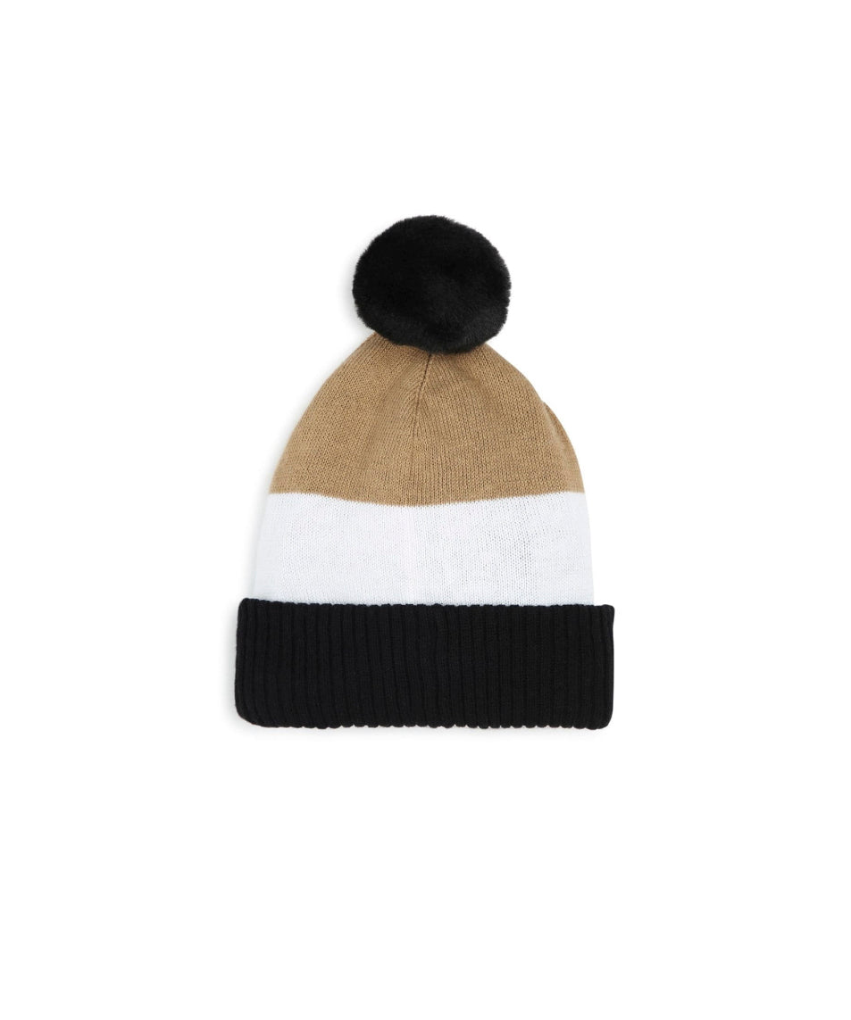Boss Kids Cappello Beanie Nero/Biscotto con Pon Pon per Noenati (retro)