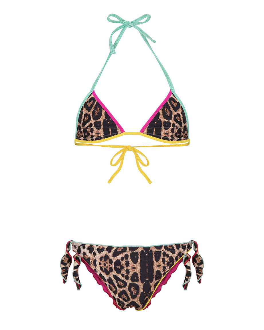 F**K Kids Costume Due Pezzi Fantasia Leopardato per Bambine