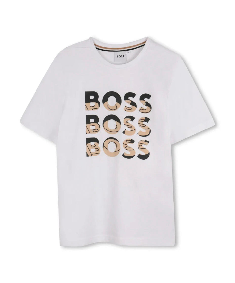 Boss Kids T-shirt Bianca con Stampa Boss per Bambini