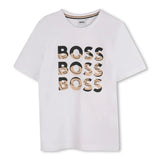 Boss Kids T-shirt Bianca con Stampa Boss per Bambini