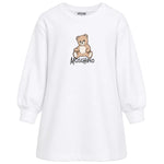 Moschino Kids Vestito Bianco in Felpa con Stampa LogoTeddy Bear per Bambine