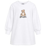 Moschino Kids Vestito Bianco in Felpa con Stampa LogoTeddy Bear per Bambine