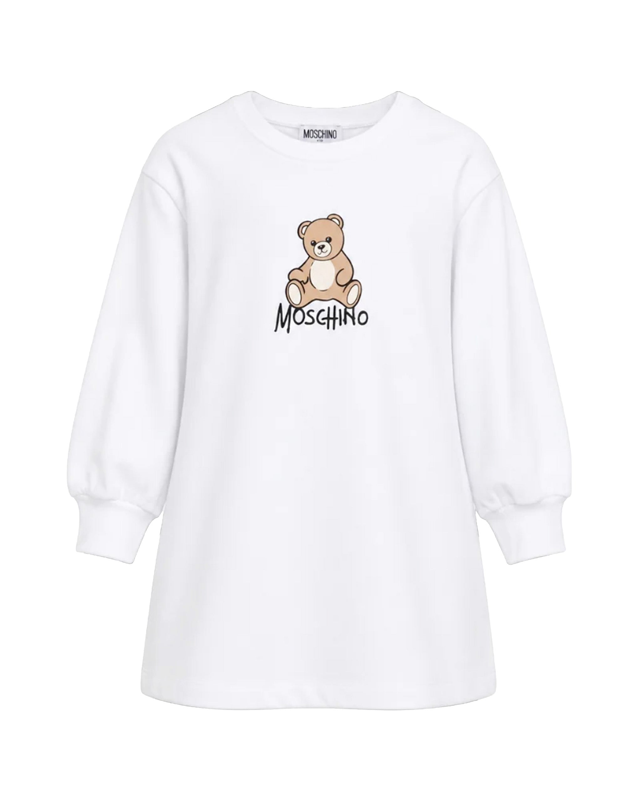 Moschino Kids Vestito Bianco in Felpa con Stampa LogoTeddy Bear per Bambine