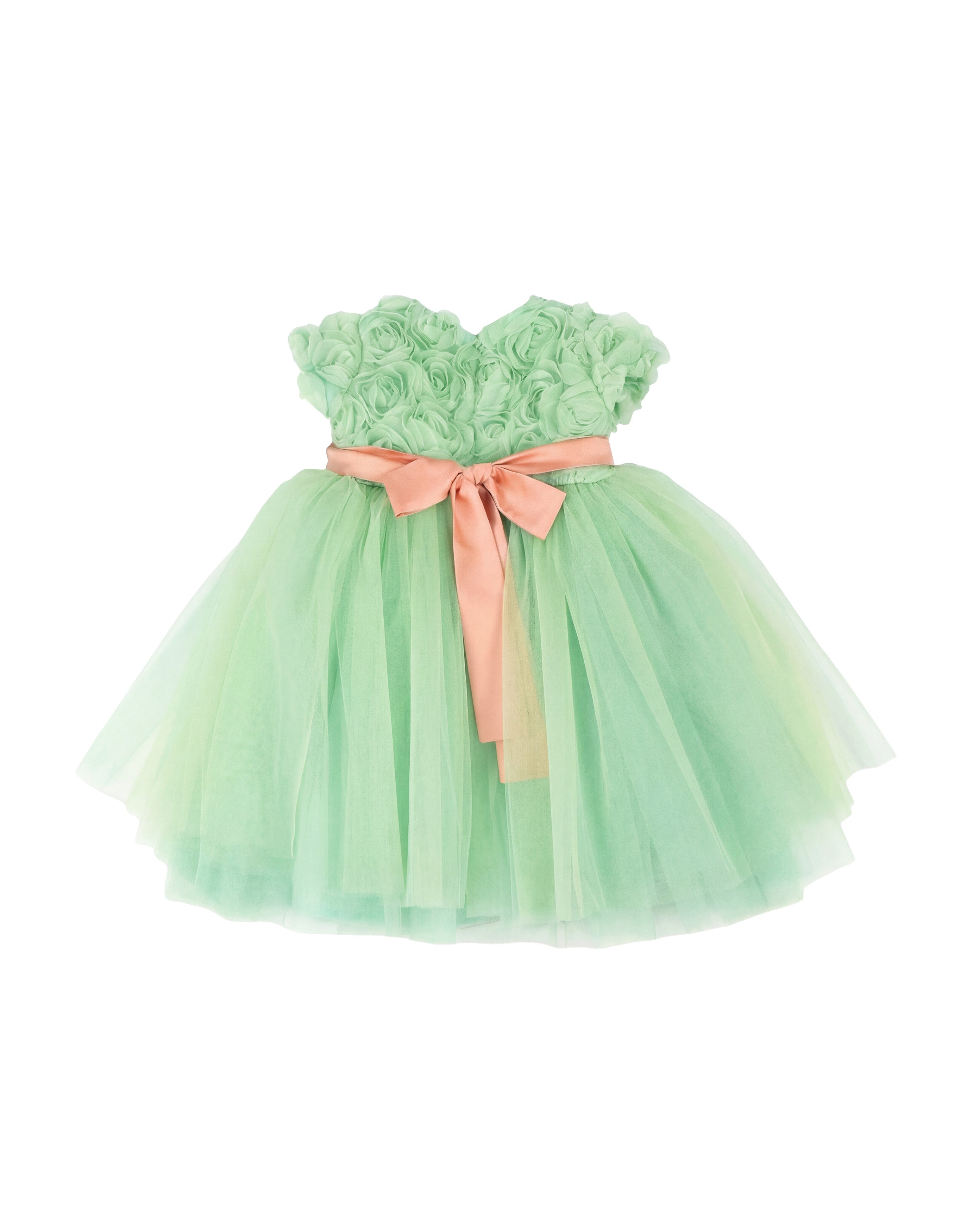 Marlù Abito Verde da Cerimonia con Applicazioni Fiore per Neonate