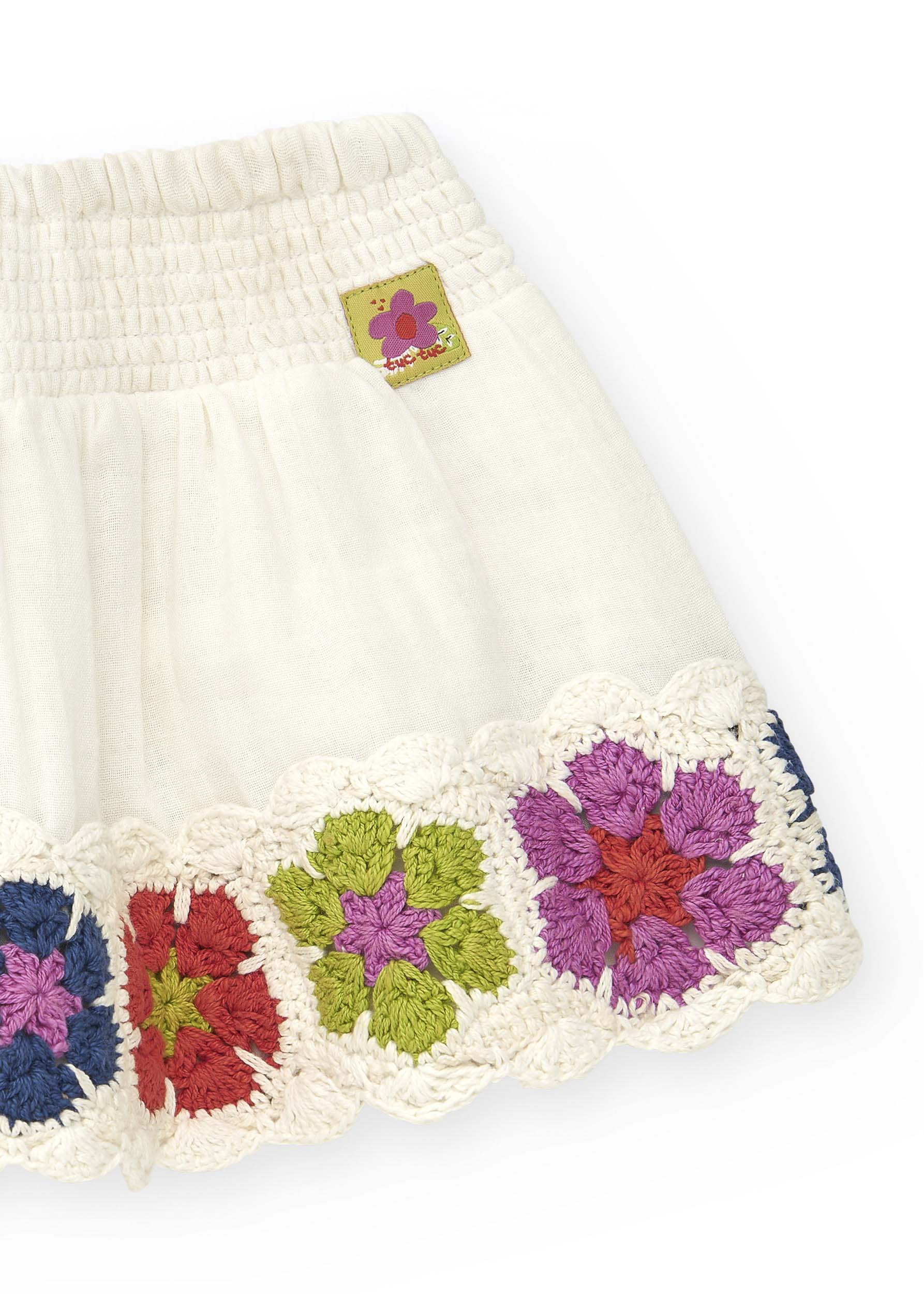 Tuc Tuc White Skirt with Flower Embroidery for Baby Girls