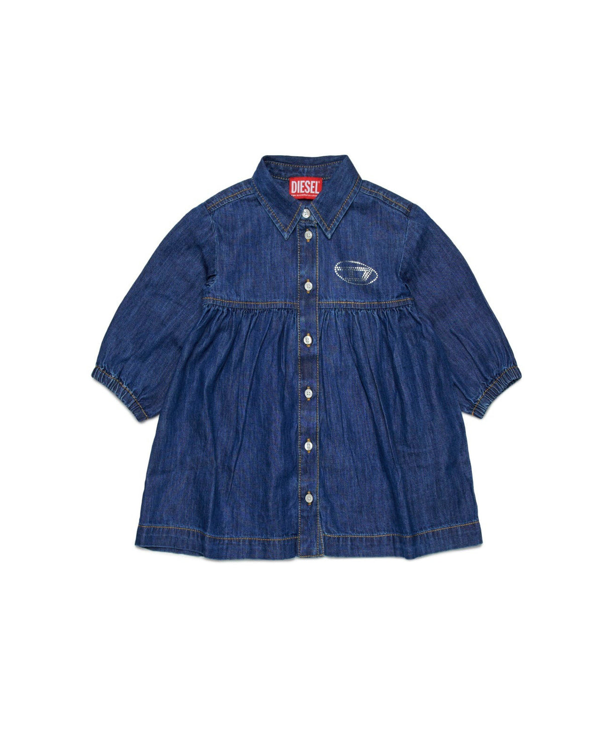 Diesel Kids Abito in Denim Blu con Logo per Neonate