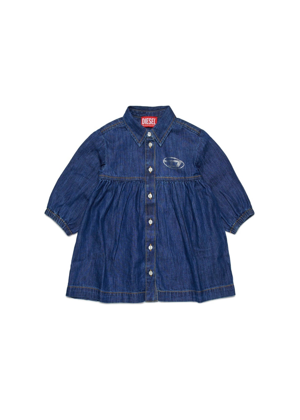 Diesel Kids Abito in Denim Blu con Logo per Neonate