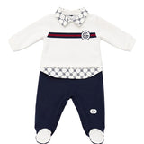 Gabriella Gucci Kids Tutina Felpa Bianco e Blu Monogram per Neonati