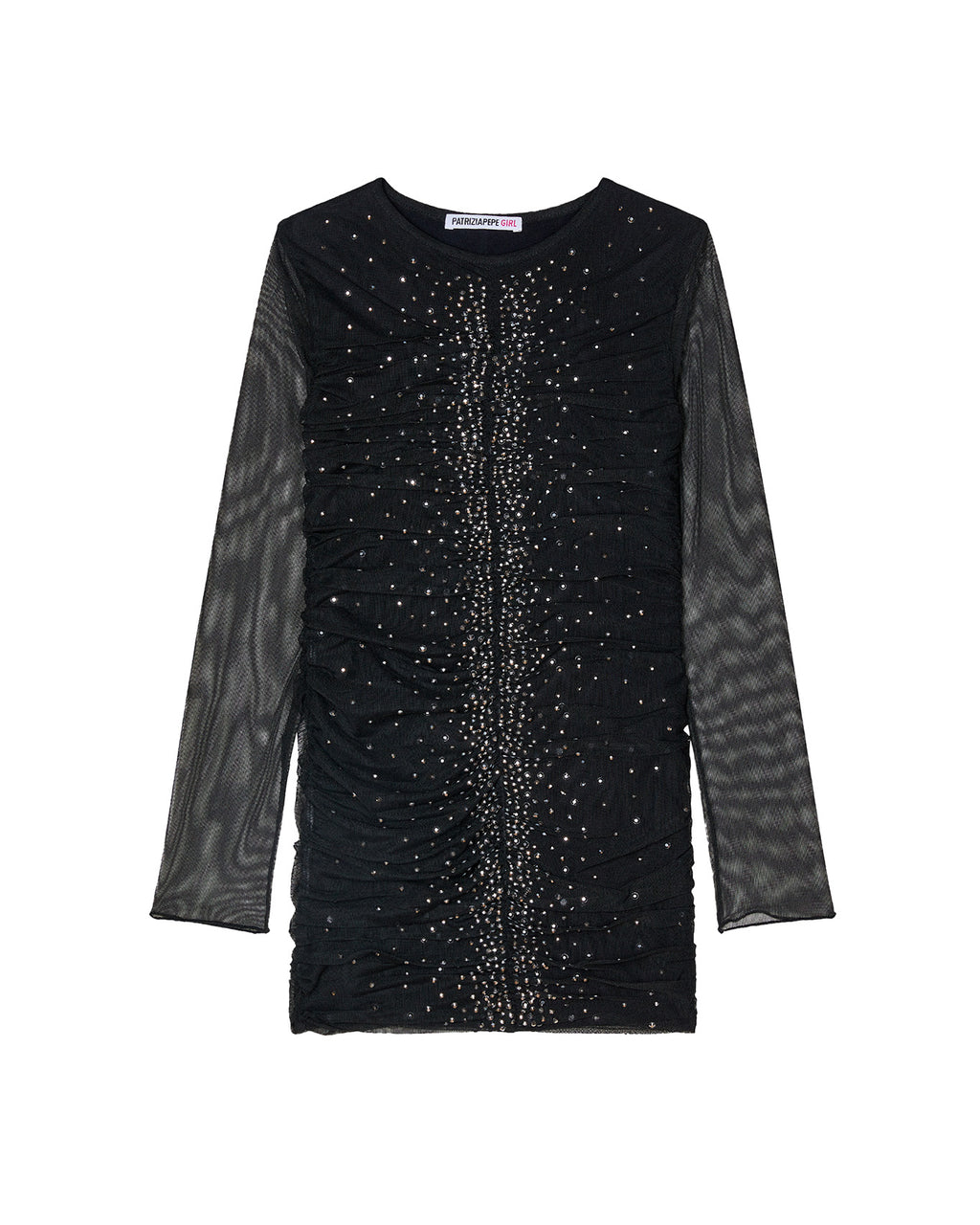 Patrizia Pepe Abito Nero Drappeggiato con Strass per Bambine