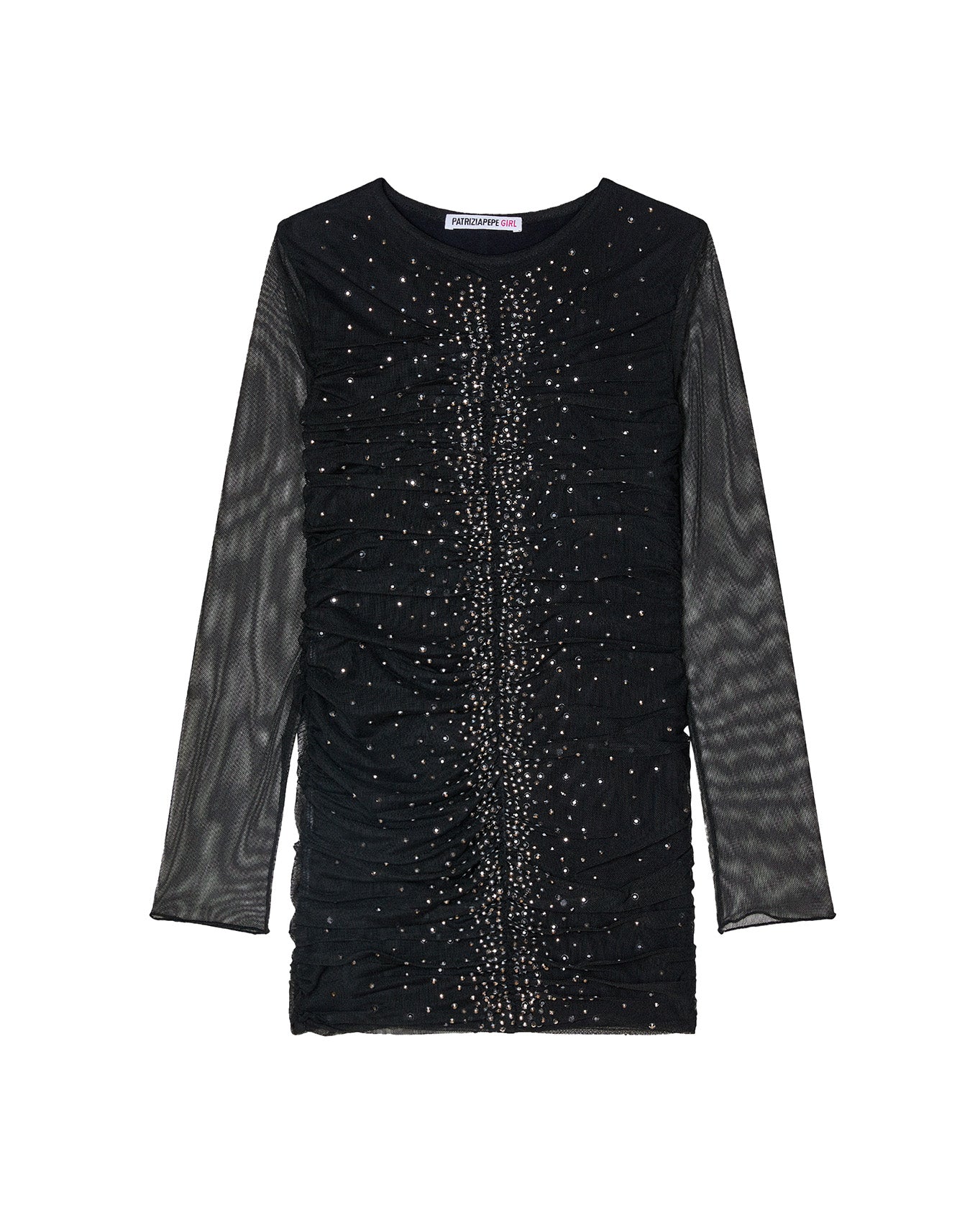 Patrizia Pepe Abito Nero Drappeggiato con Strass per Bambine