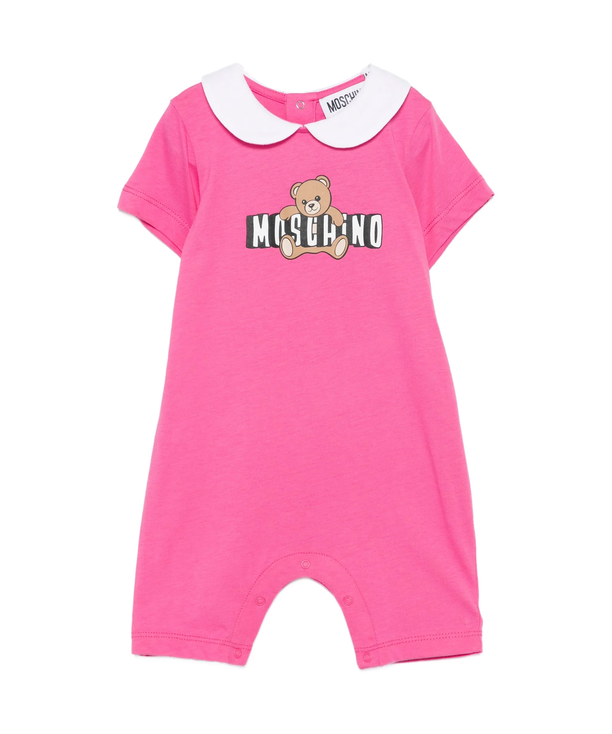 Moschino Kids Pagliaccetto Fuxia con Logo Teddy Bear per Neonati