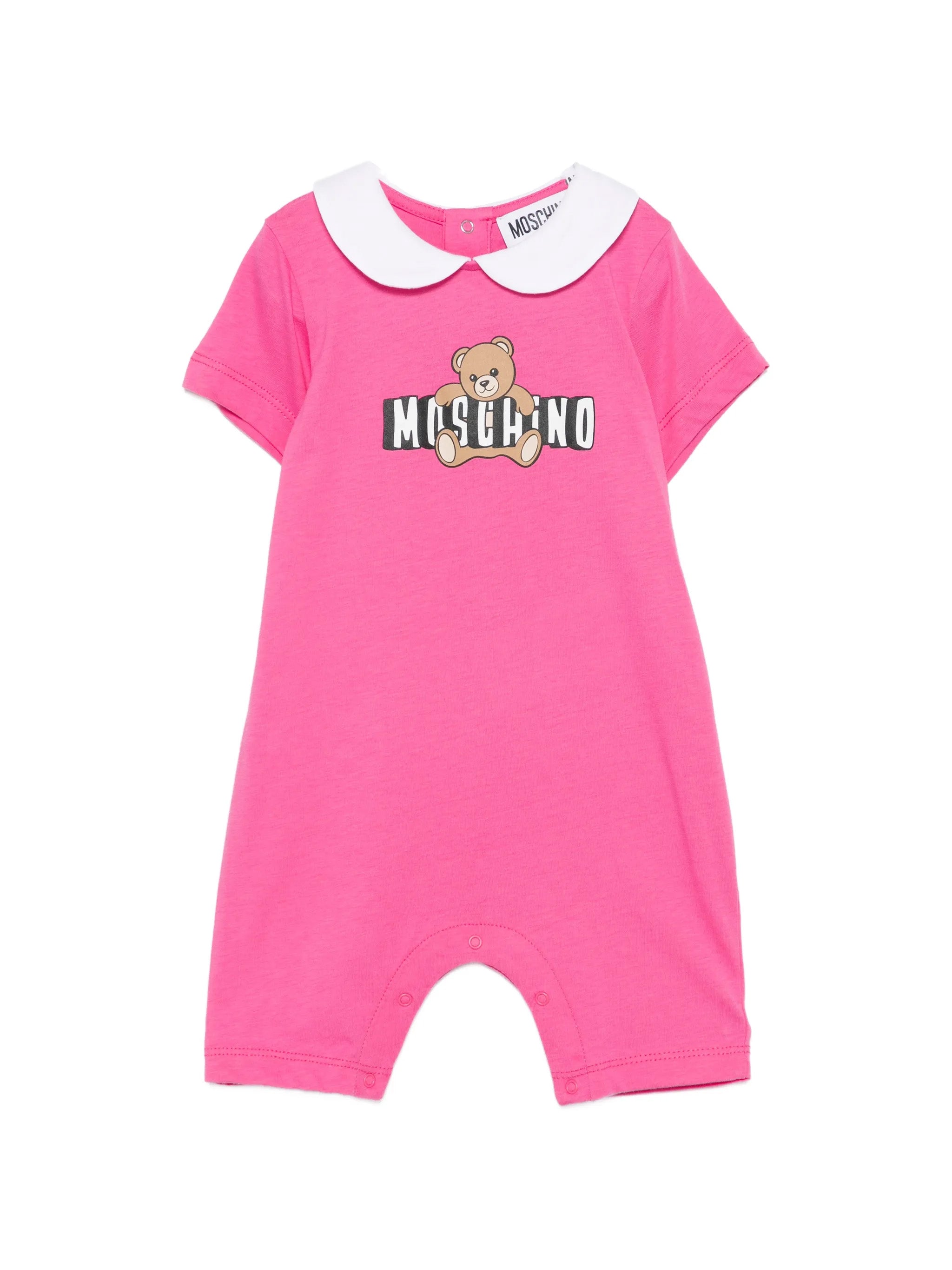 Moschino Kids Pagliaccetto Fuxia con Logo Teddy Bear per Neonati