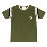 Yes London Kids T-Shirt Verde Oliva con Dettaglio su Manica e Logo in Rilievo per Bambini