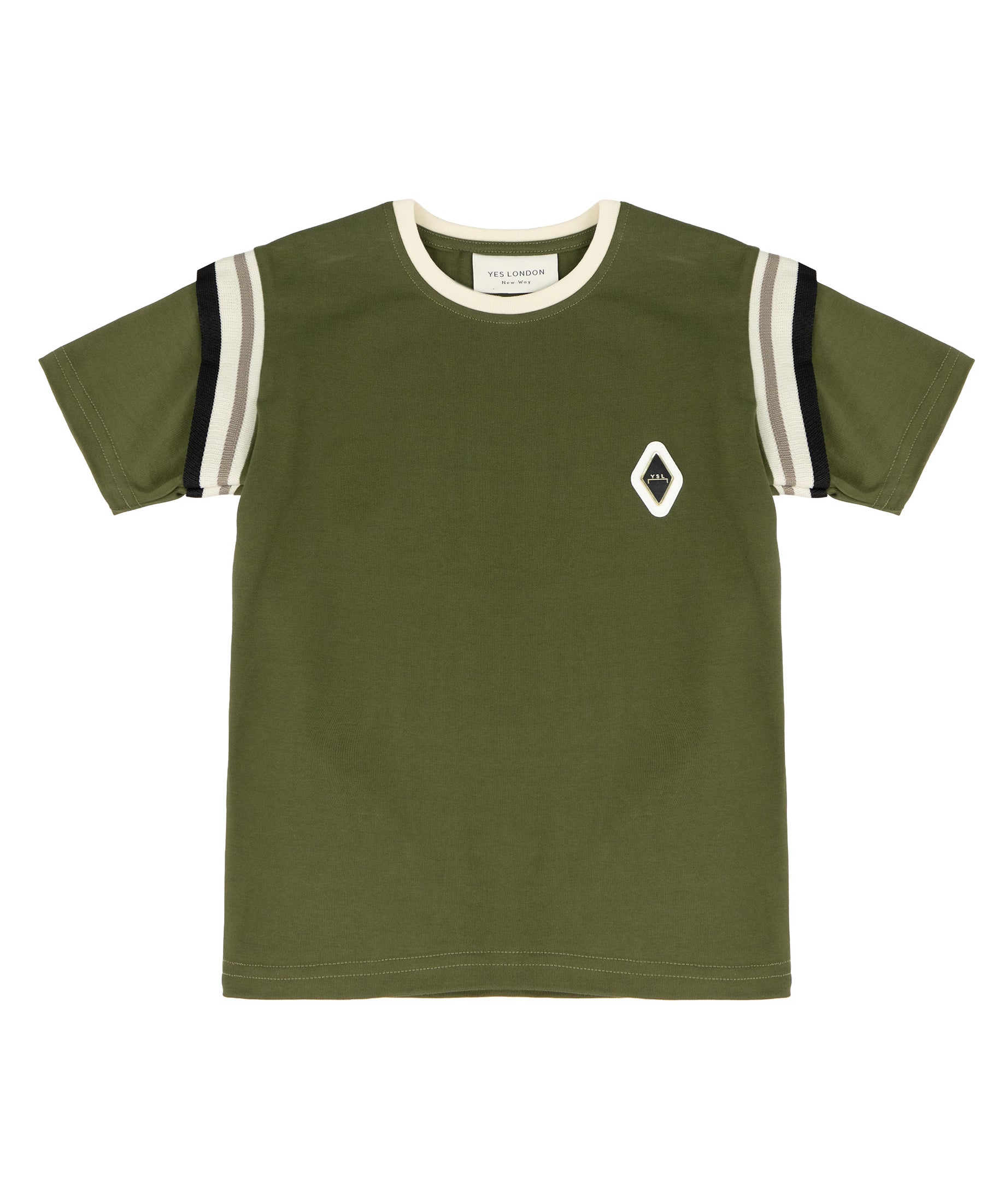 Yes London Kids T-Shirt Verde Oliva con Dettaglio su Manica e Logo in Rilievo per Bambini