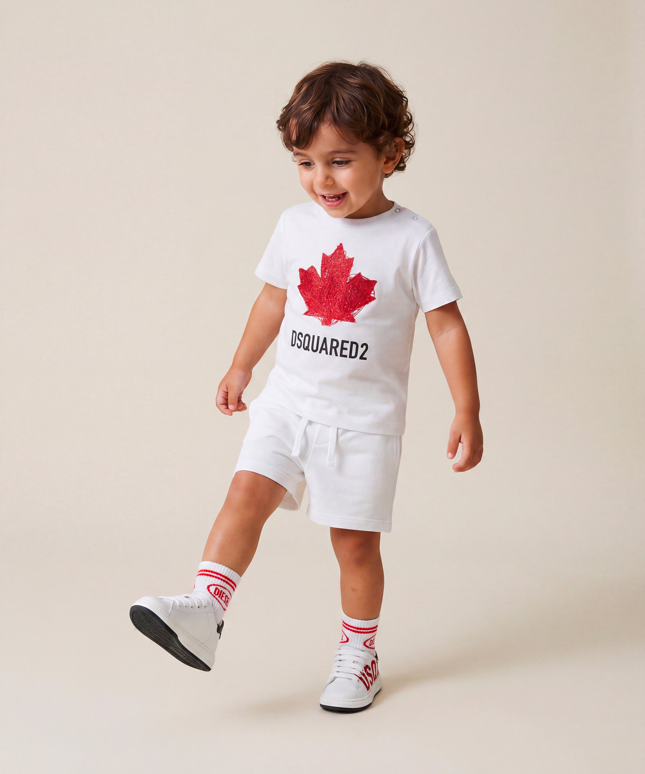 Dsquared2 Kids Bermuda Bianco con Stampa Logo per Neonati