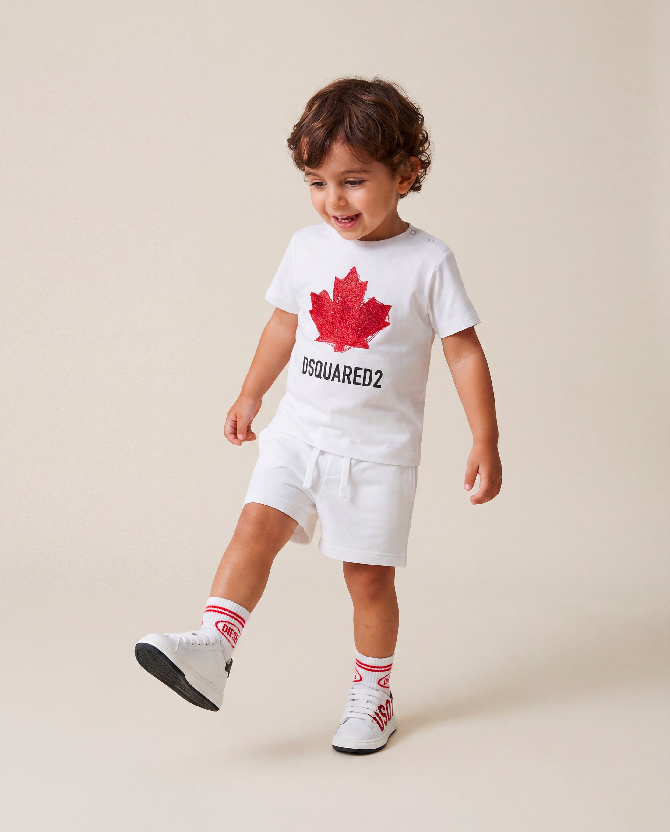 Dsquared2 Kids Bermuda Bianco con Stampa Logo per Neonati