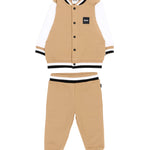 BOSS Kids Completo 3 Pezzi Beige con Giacca, Pantaloni e T-shirt con Logo per Neonati