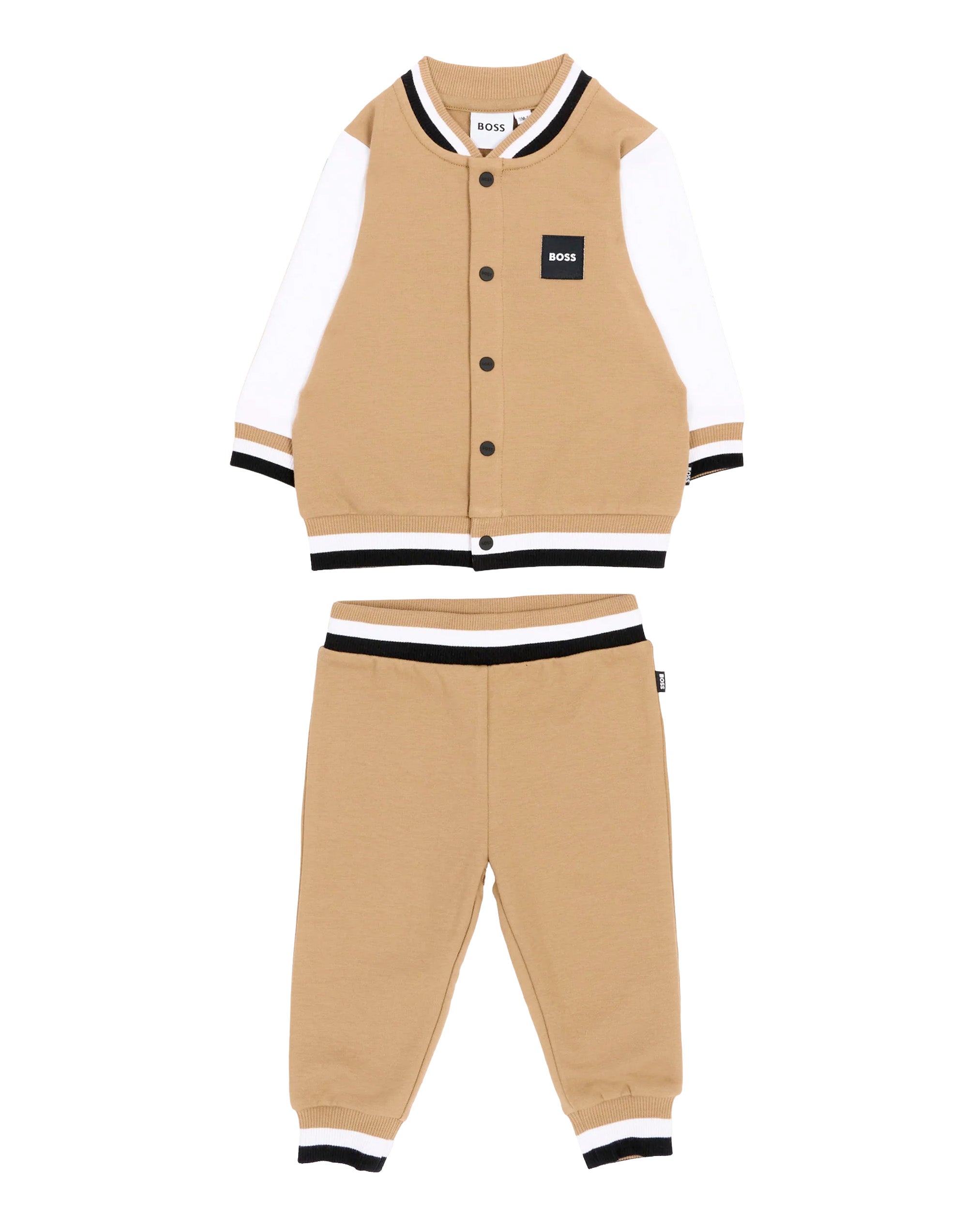 BOSS Kids Completo 3 Pezzi Beige con Giacca, Pantaloni e T-shirt con Logo per Neonati