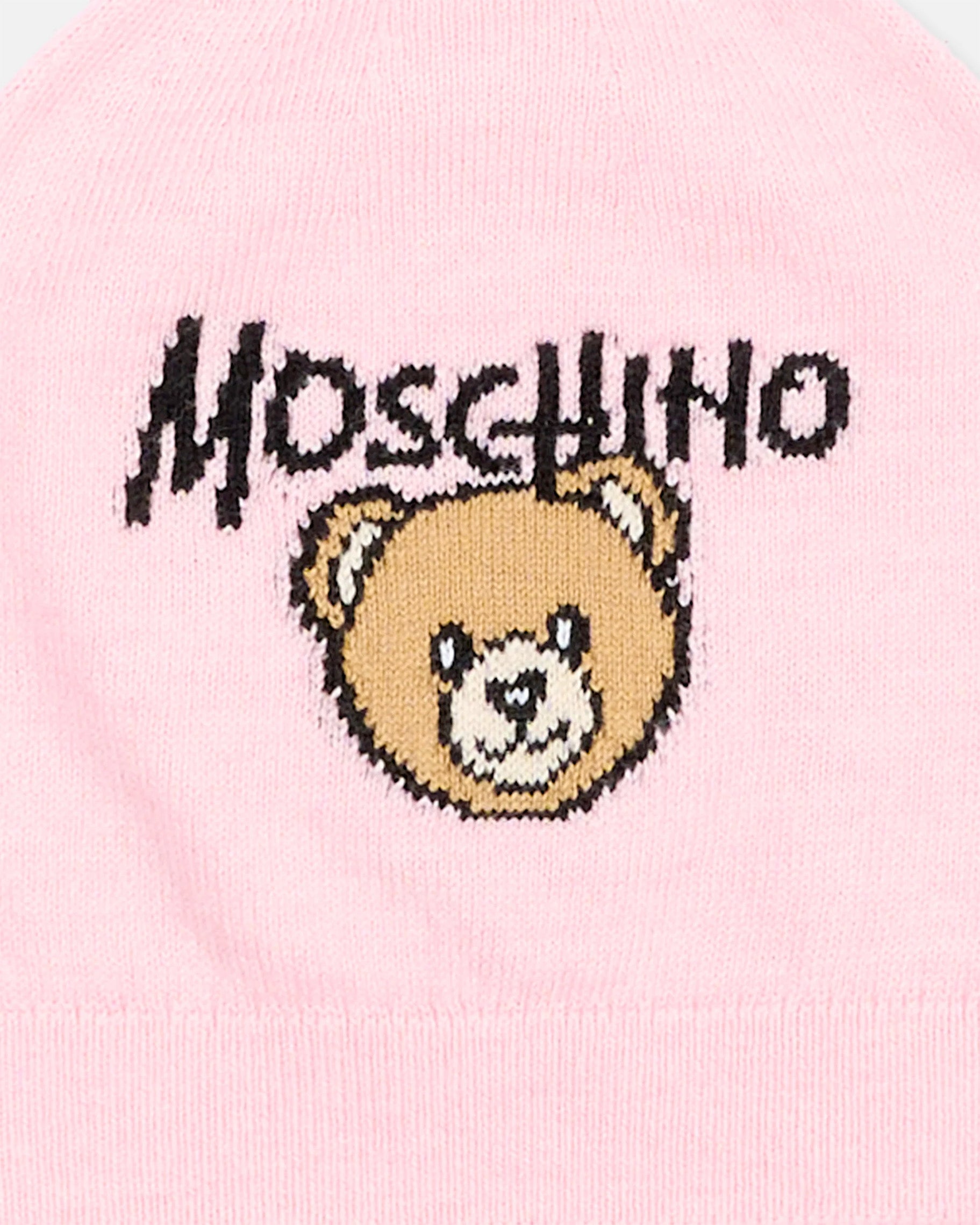 Moschino Kids Cappellino Rosa in Maglia con Teddy Bear e Logo Unisex