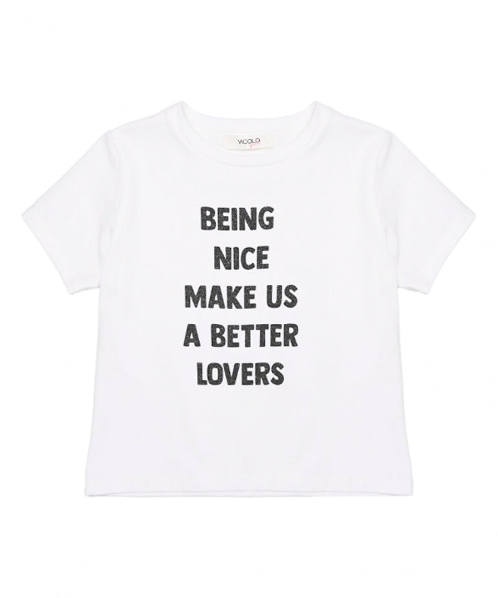 Vicolo T-Shirt Panna con Stampa per Bambine (fronte)