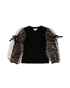 Angel's Face Kids Maglia Maniche Lunghe Leopardata Nera per Bambine