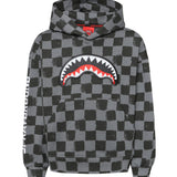 Sprayground Kids Felpa con Cappuccio Grigio Fantasia a Scacchi con Toppa Logo Unisex