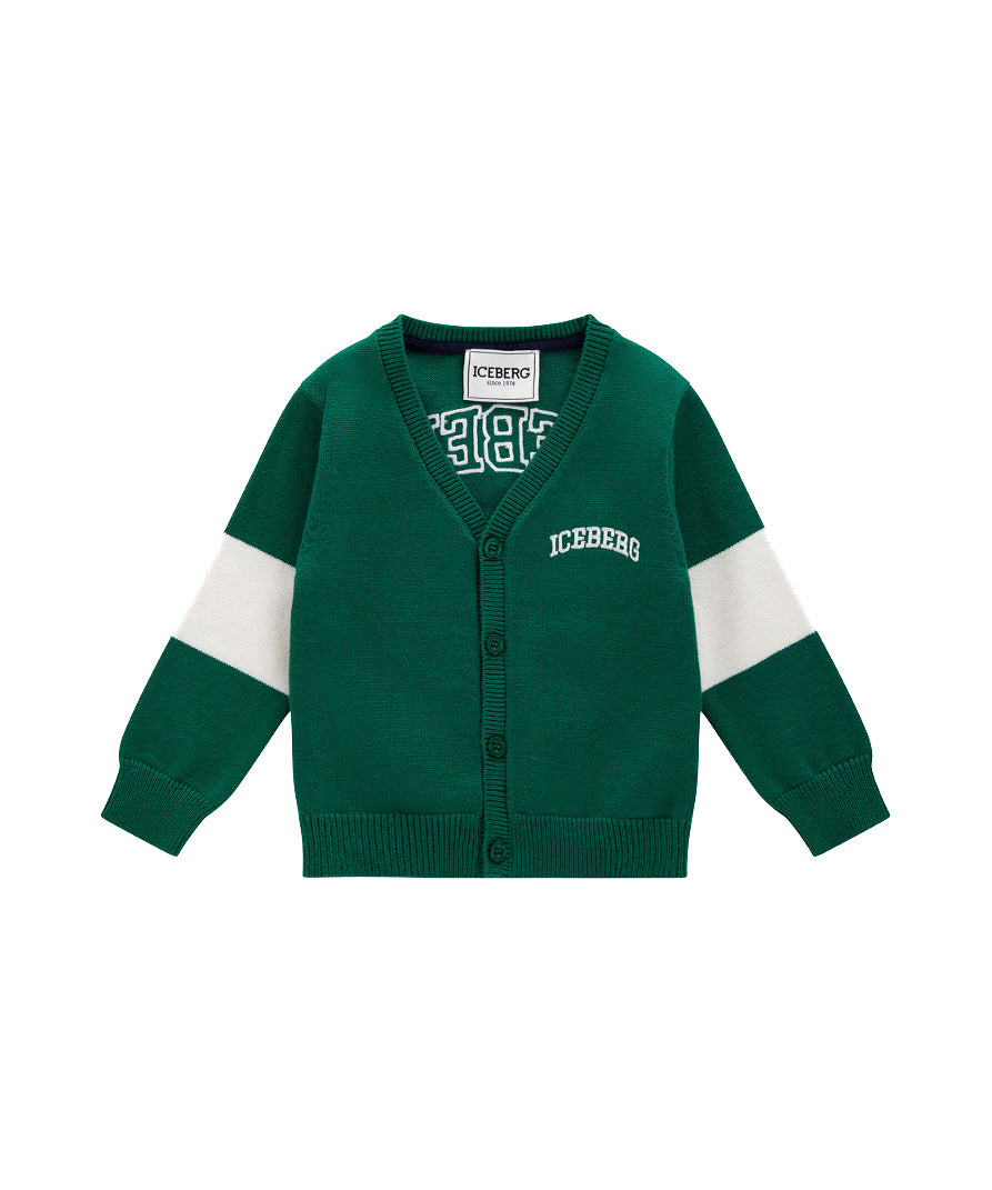 Iceberg Kids Cardigan Petrolio con Logo per Neonati