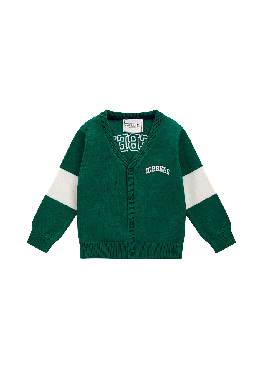 Iceberg Kids Cardigan Petrolio con Logo per Neonati