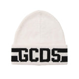 Gcds Kids Cappello in Lana Bianco con Logo Nero Unisex