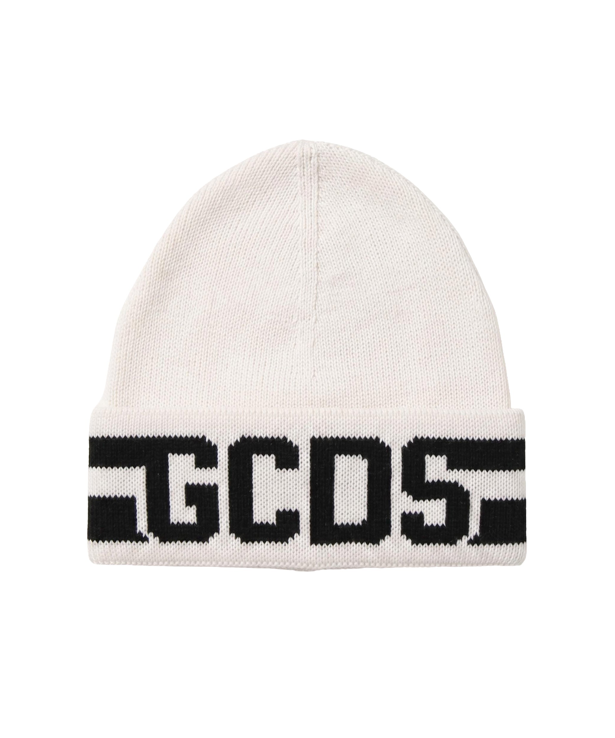 Gcds Kids Cappello in Lana Bianco con Logo Nero Unisex