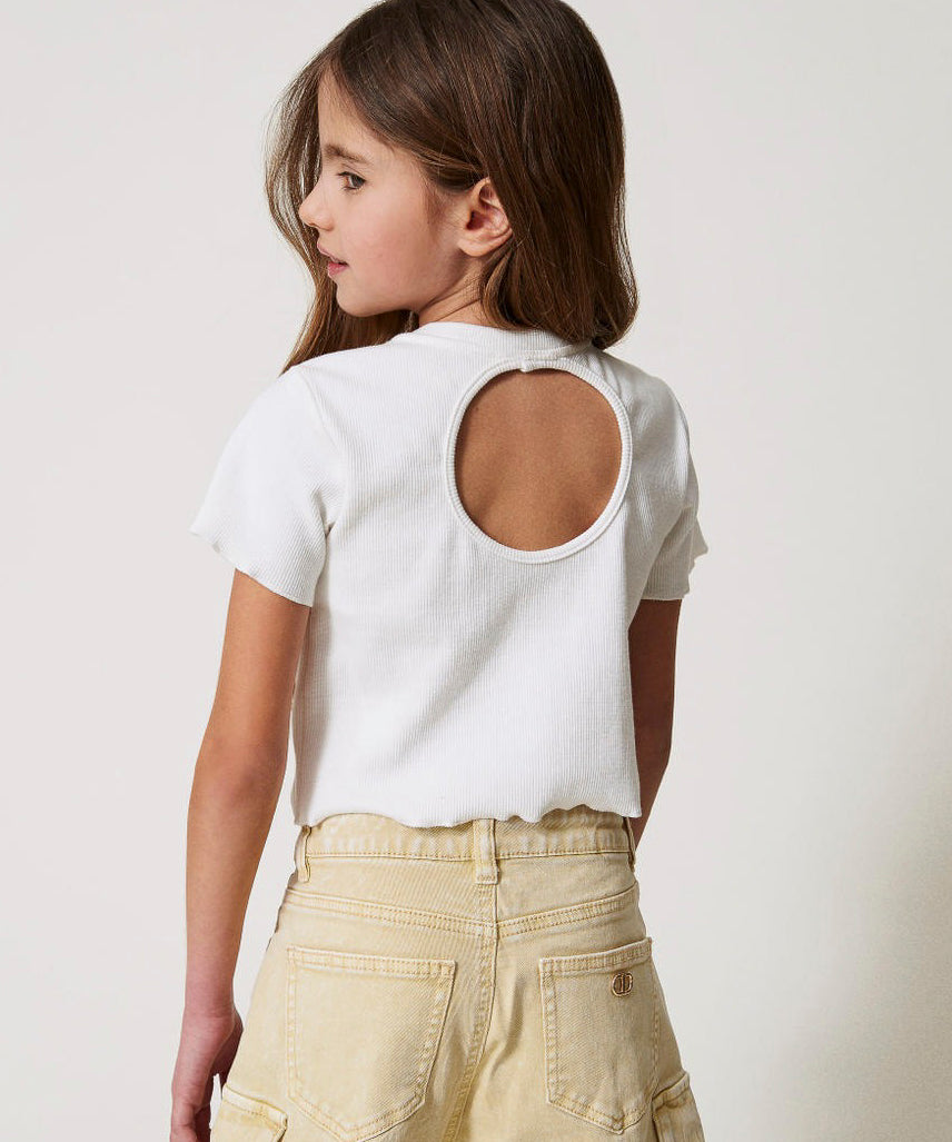 Twinset Kids T-shirt Bianca con Ricamo per Bambine