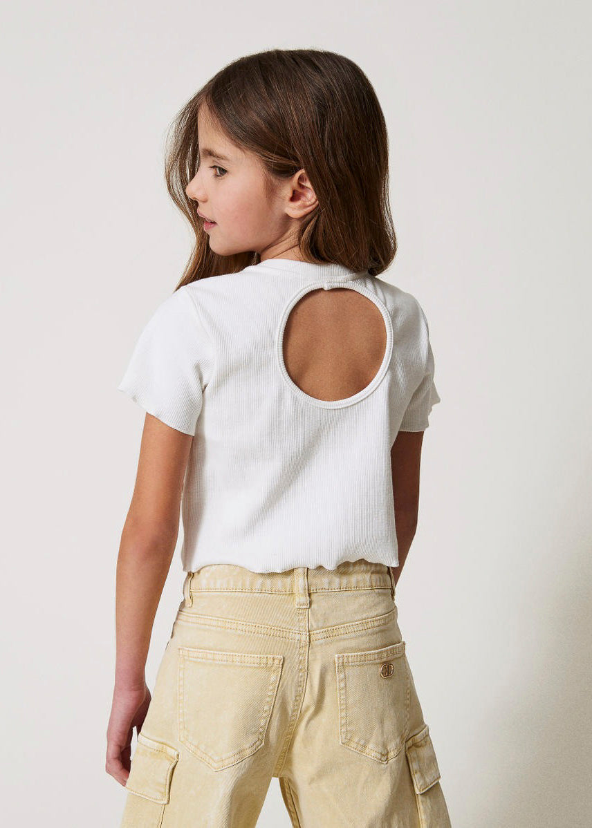 Twinset Kids T-shirt Bianca con Ricamo per Bambine