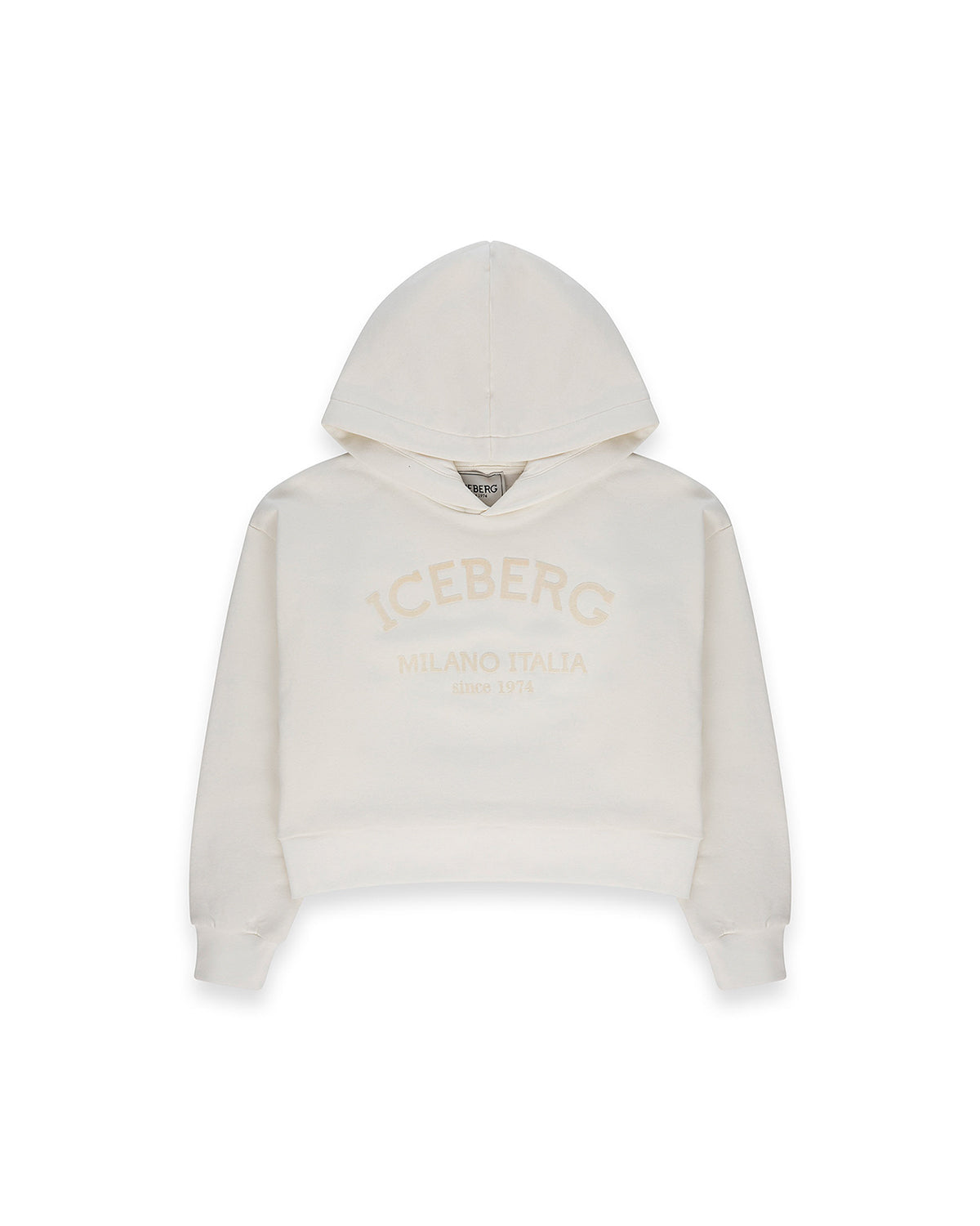 Iceberg Kids Felpa Bianca con Cappuccio e Logo a Contrasto per Bambine