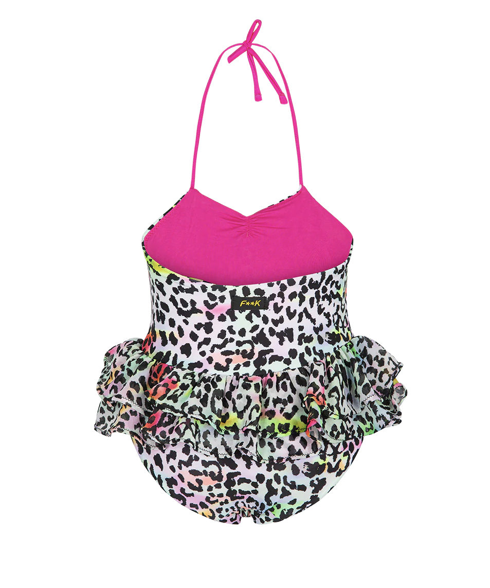 F**K Kids Costume Intero Fantasia Leopardato Multicolor per Neonate