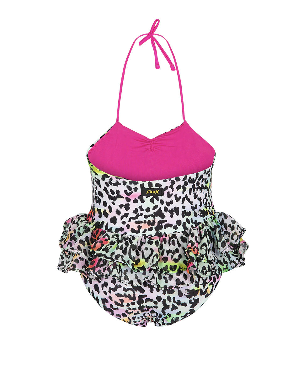 F**K Kids Costume Intero Fantasia Leopardato Multicolor per Neonate