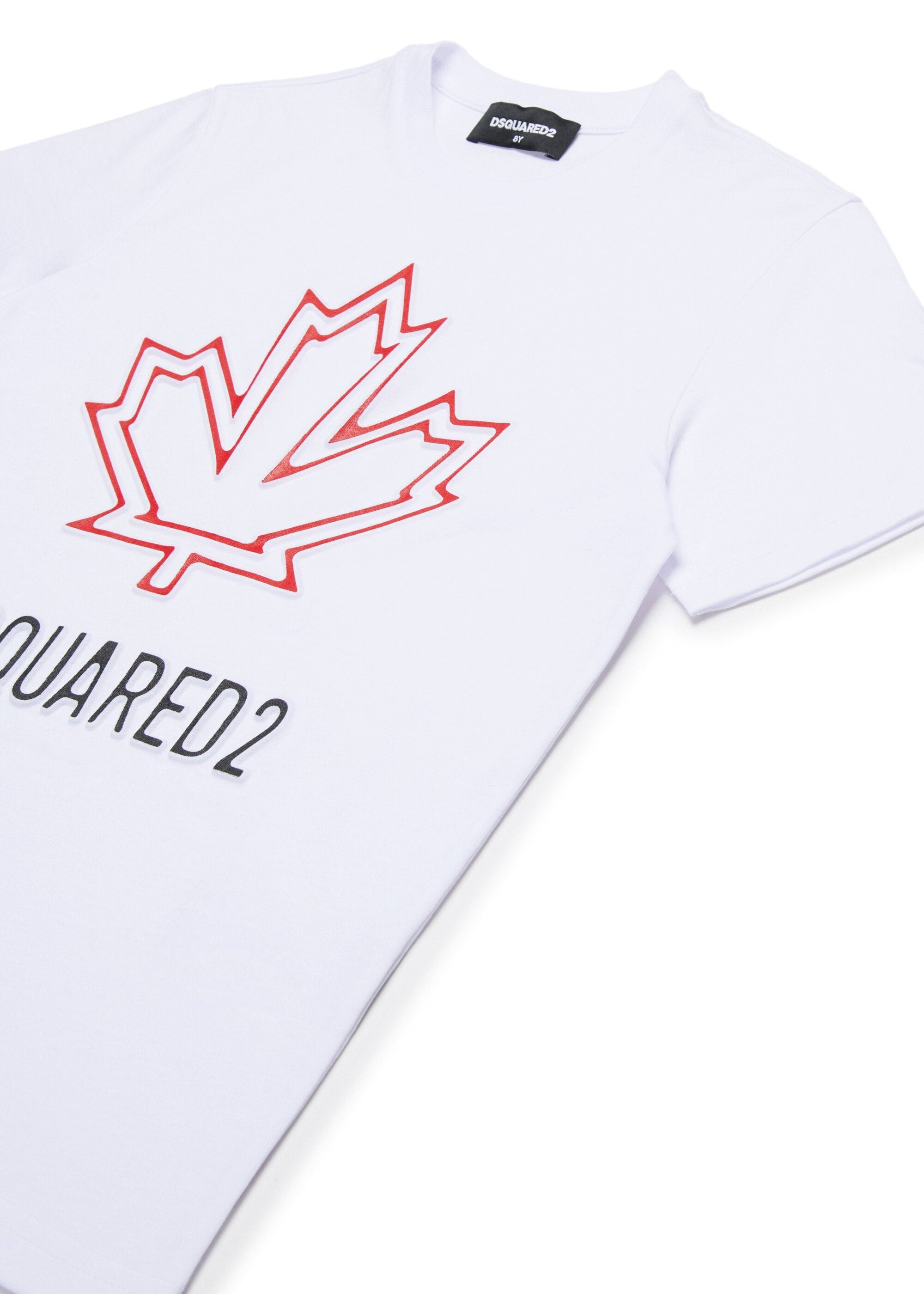 Dsquared2 Kids T-shirt Bianca con Canadian Leaf per Bambini