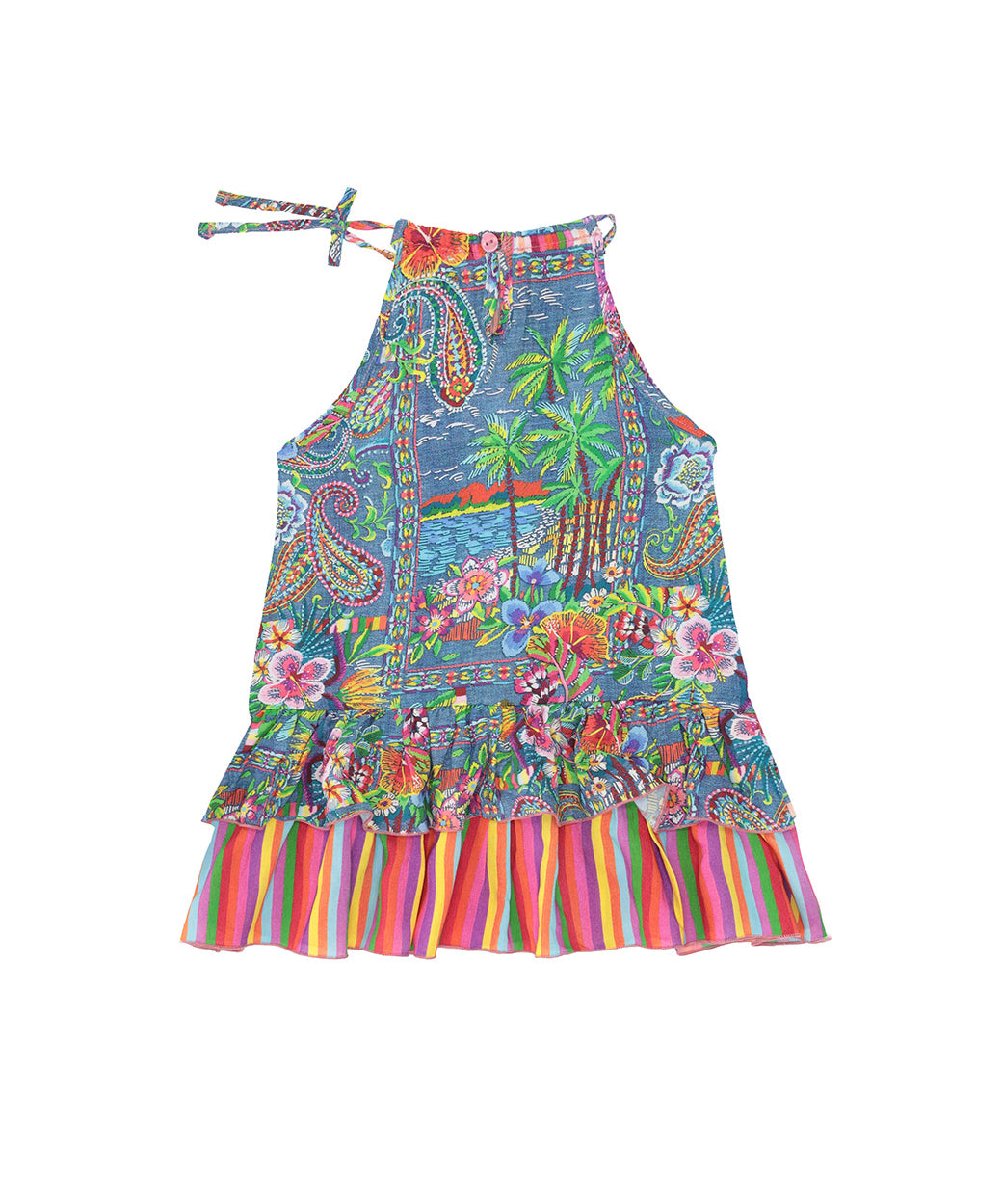 4giveness Kids Abito Balza e Fiocchetto Fantasia Denim Mexicana per Neonate