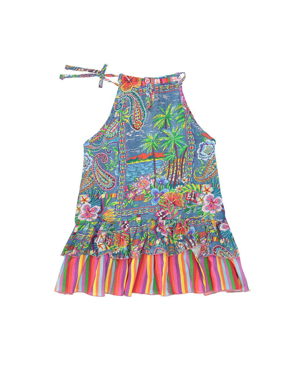4giveness Kids Abito Balza e Fiocchetto Fantasia Denim Mexicana per Neonate