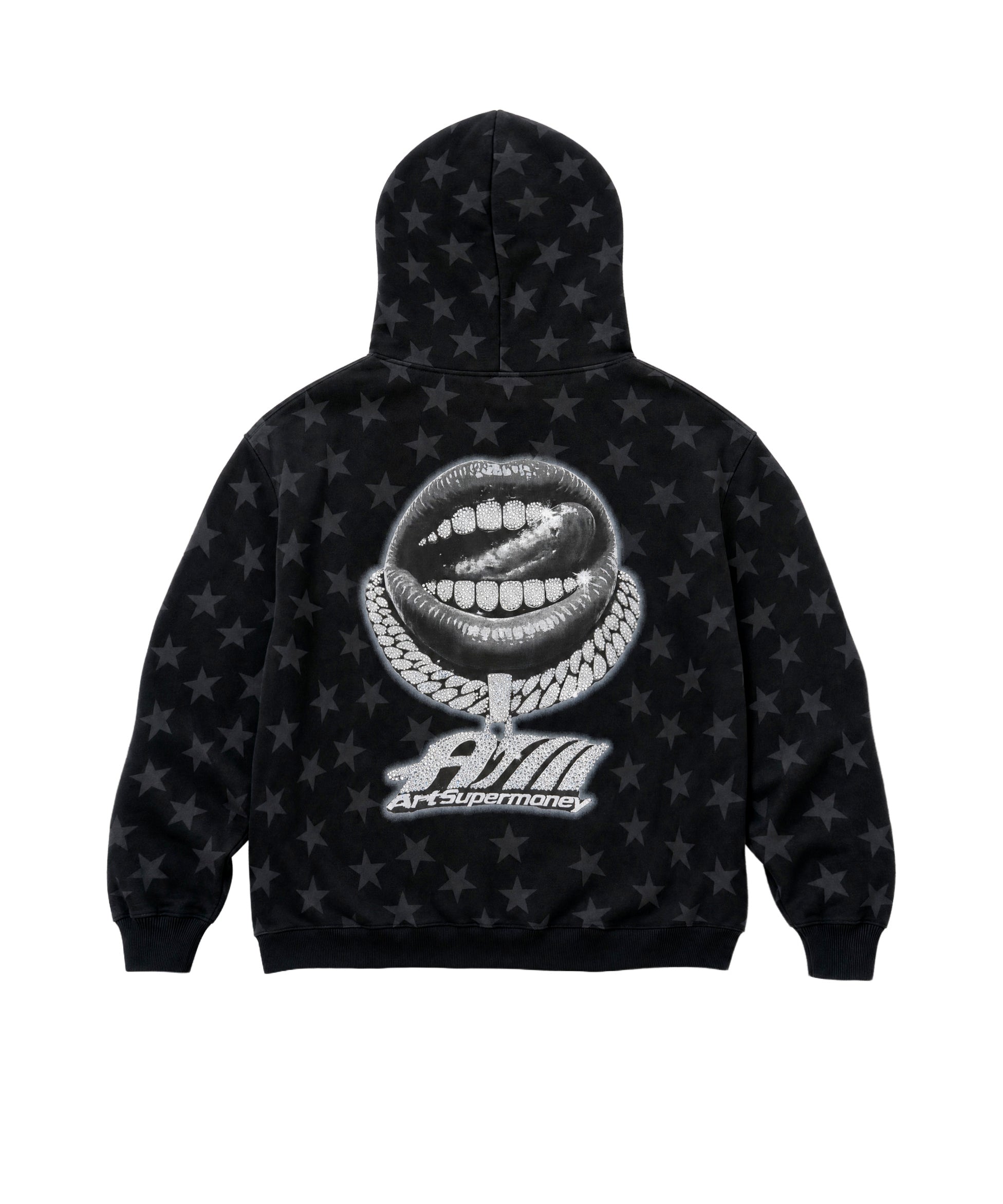 Art Super Money Kids Felpa con Cappuccio Nero Fantasia Stelle e Strass per Bambini