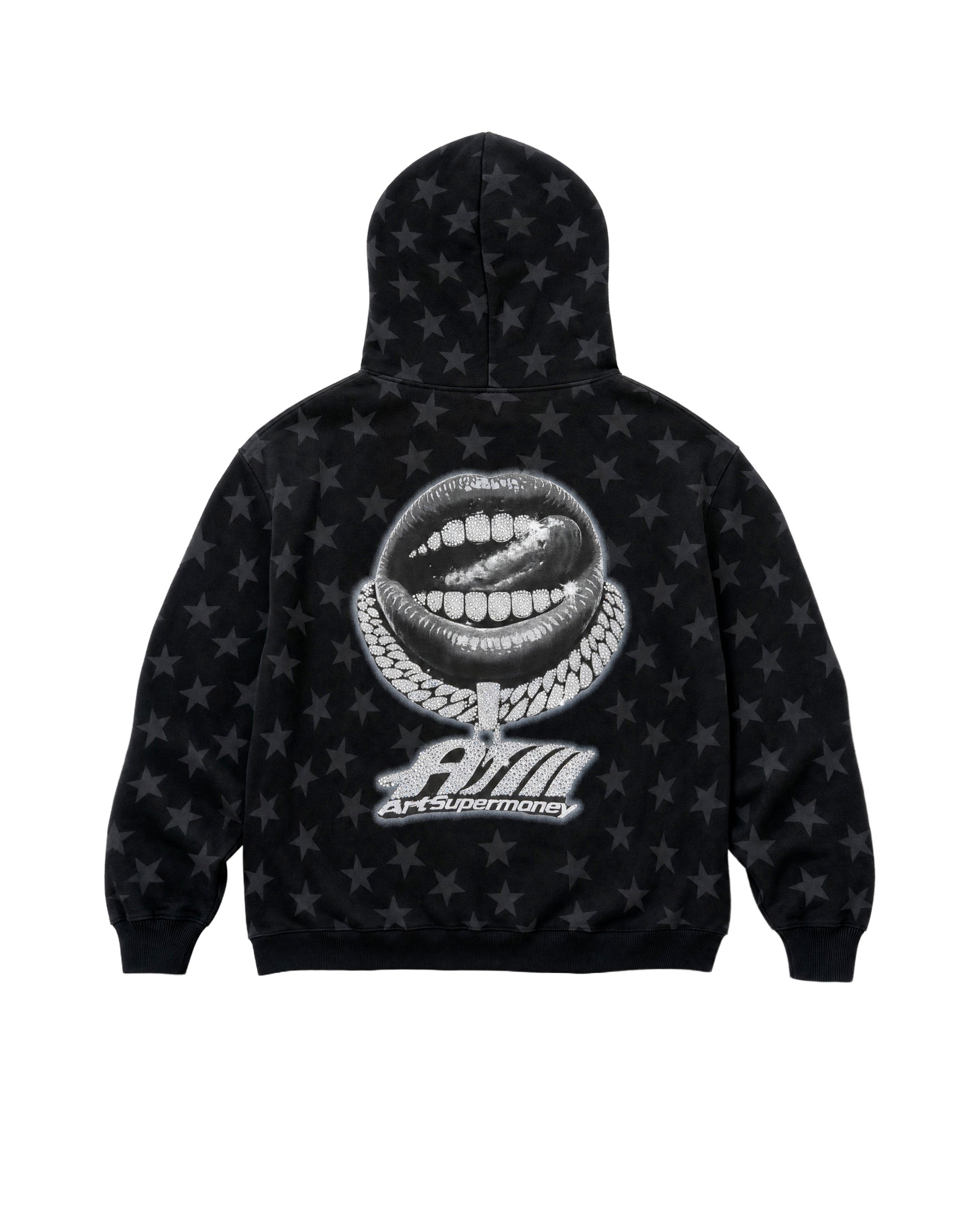 Art Super Money Kids Felpa con Cappuccio Nero Fantasia Stelle e Strass per Bambini