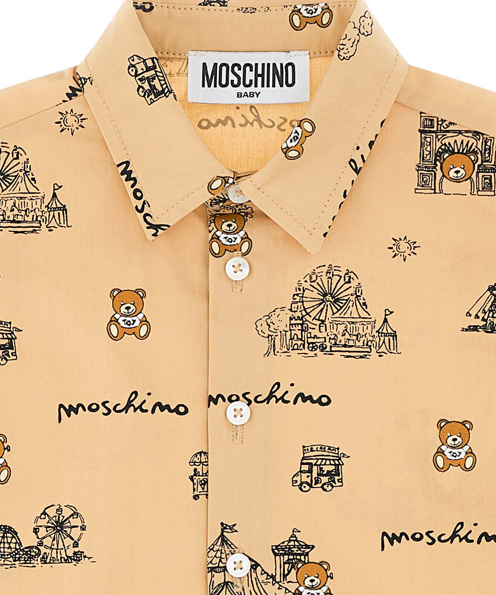 Moschino Kids Camicia Beige con Stampa per Neonati (dettaglio)