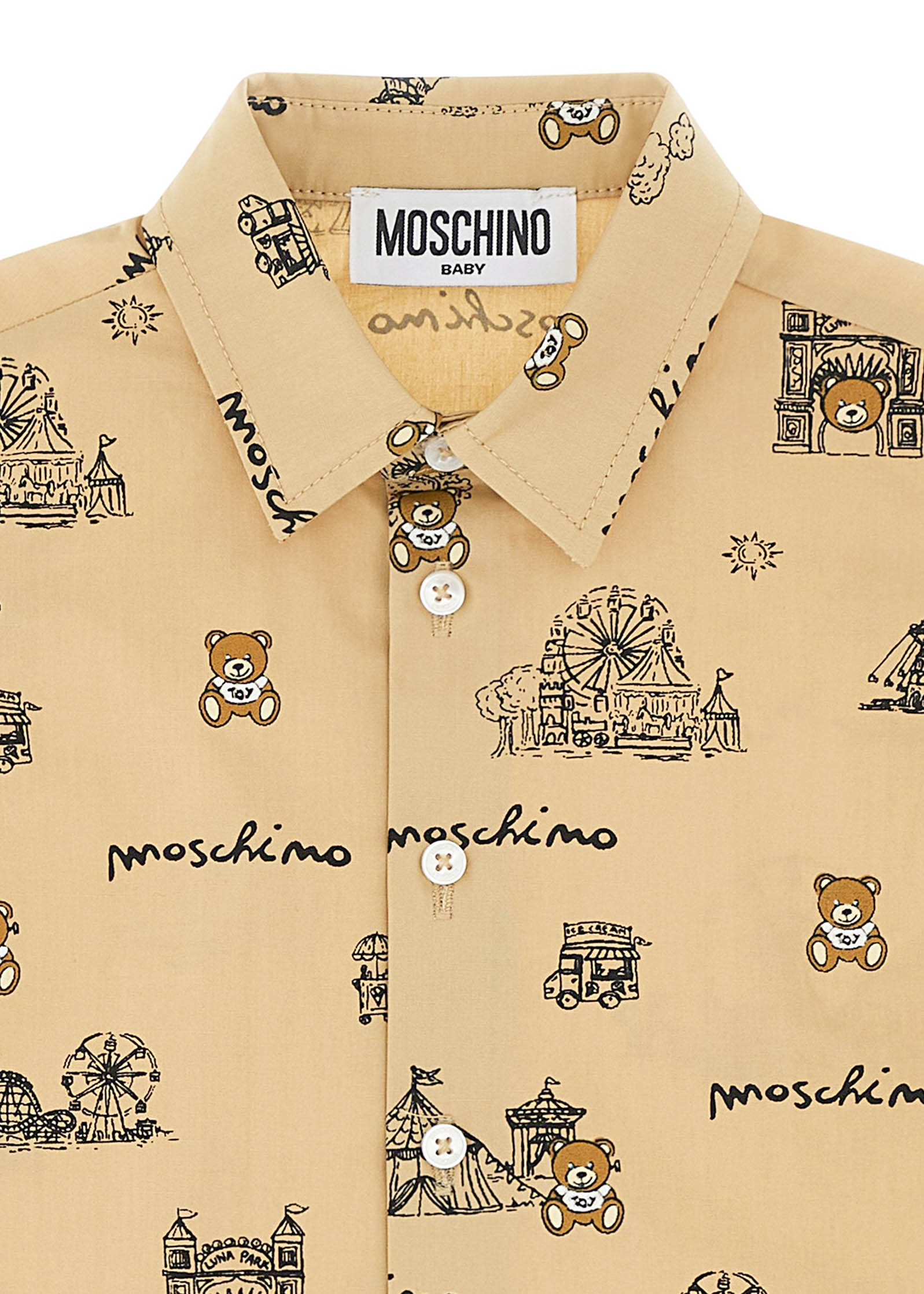 Moschino Kids Camicia Beige con Stampa per Neonati (dettaglio)