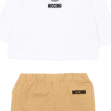Moschino Kids Completo Bianco/Beige con Logo Teddy Bear per Neonati