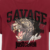 Just Cavalli Kids T-Shirt Bordeaux con Stampa Savage Unisex