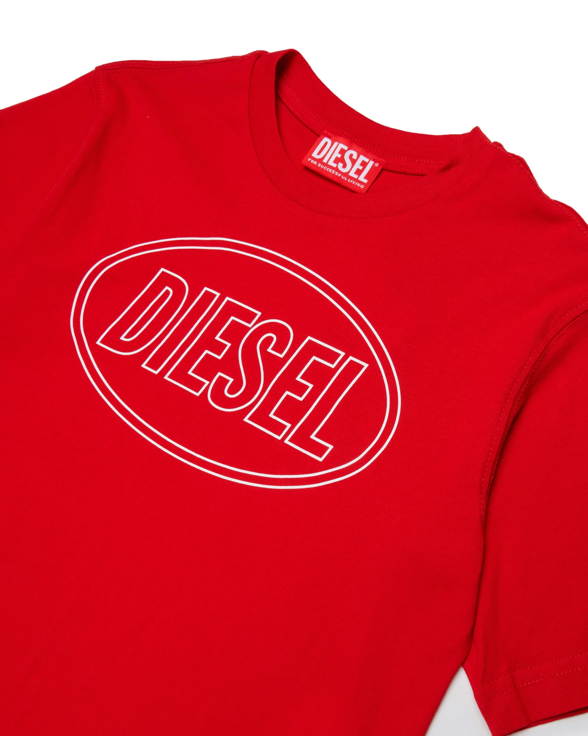 Diesel Kids T-shirt Rossa con Stampa Logo Oval Unisex per Bambini