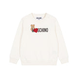 Moschino Kids Felpa Panna Girocollo con Stampa Teddy Bear e Cuore Glitter per Neonate