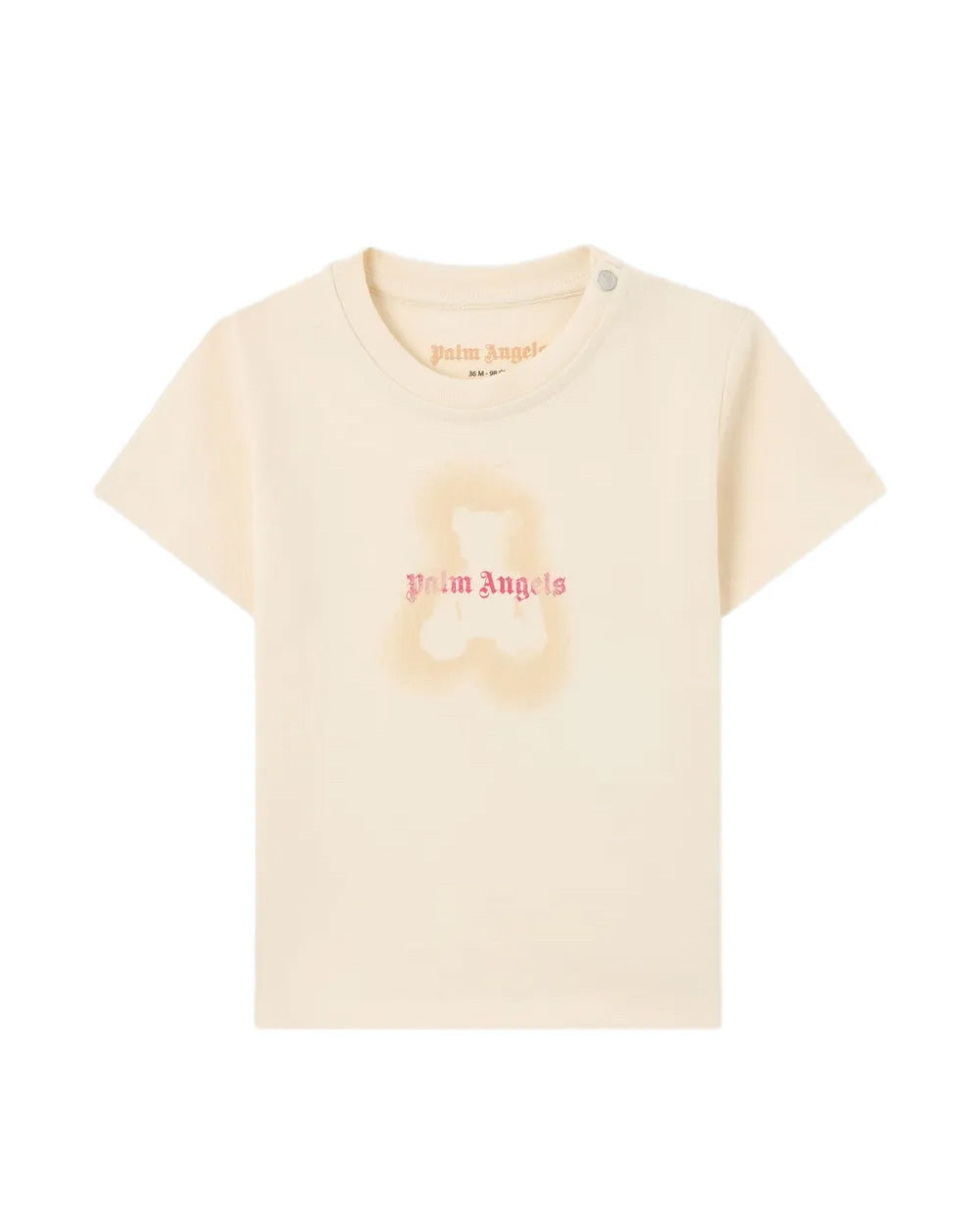 Palm Angels Kids T-Shirt Sabbia con Stampa Teddy e Logo per Neonate