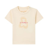 Palm Angels Kids T-Shirt Sabbia con Stampa Teddy e Logo per Neonate