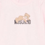 Moschino Kids Maglia Rosa a Maniche Lunghe con Stampa Teddy Bear e Logo per Neonate
