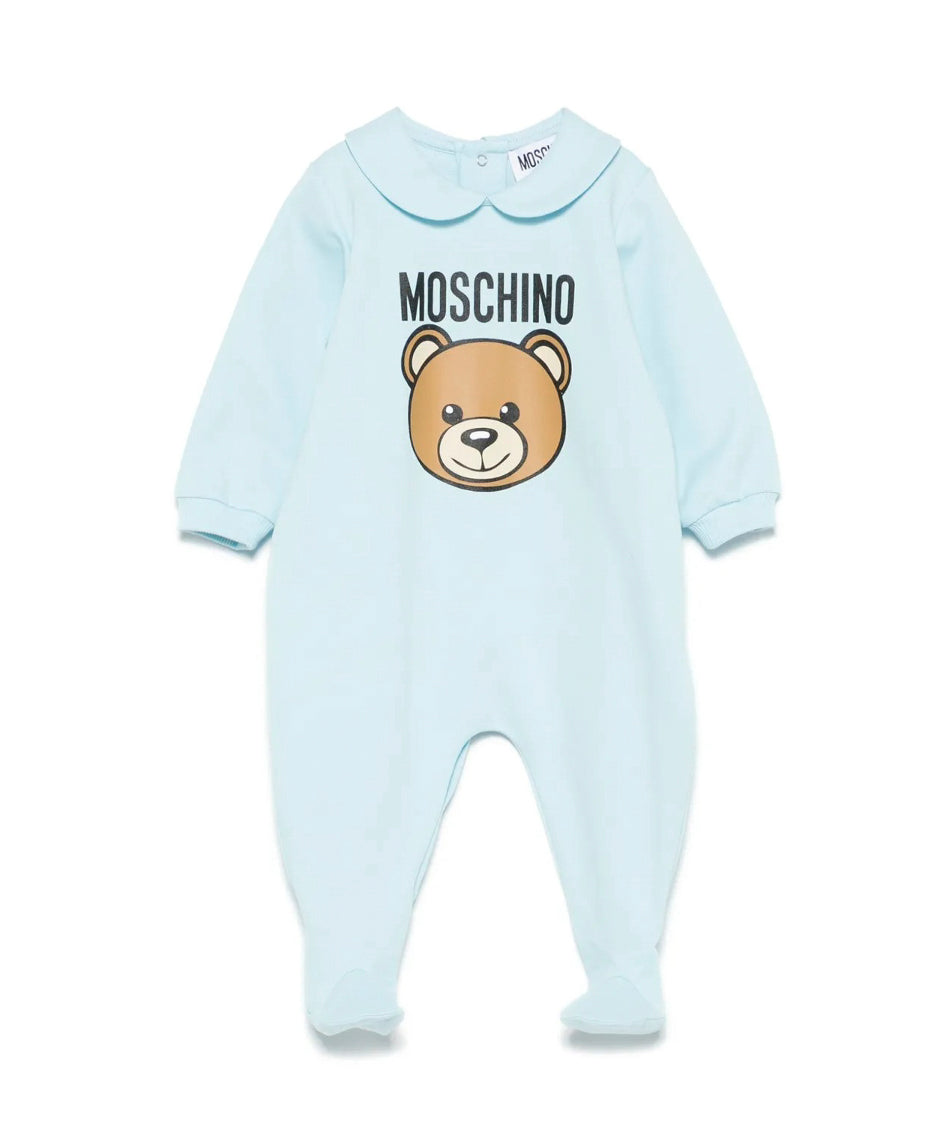 Moschino Kids Tutina Celeste con Logo Teddy Bear per Neonati